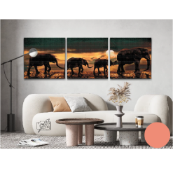 Elefanter marcherer gennem savannen - Diamond Painting