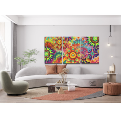 Farverig mandala i 3 dele - Premium - diamond art