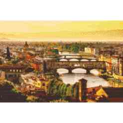 Diamond Art-billede, der smukt viser udsigten over hele Firenze. Byen er kendt som en af verdens smukkeste, beriget med historie, kunst og fortryllende steder.
