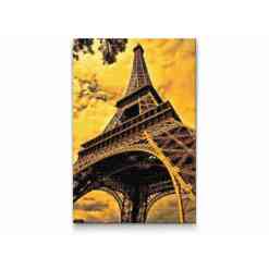 Diamond Art-billede af Eiffeltårnet i Paris. Skab dette billede med en palet af strålende gule diamanter.
